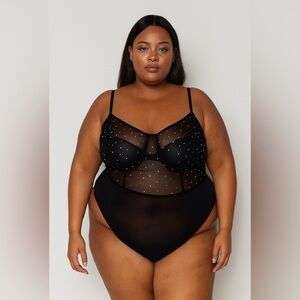 Black Bodysuit with Rhinestone Accents